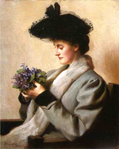 The Nosegay of Violets: Portrait of a Woman by William Worchester Churchill - Hand-Painted Oil Painting Reproduction