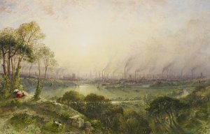 Manchester from Kersal Moor, with rustic figures and goats by William Wyld Oil Painting