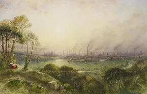 Manchester from Kersal Moor, with rustic figures and goats by William Wyld Oil Painting