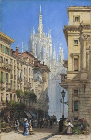 The Duomo in Milan from a Side Street by William Wyld Oil Painting