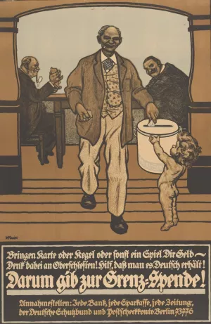 Bringen Karte oder Kegel oder sonst ein Spiel Dir Geld, denk dabei an Oberschlesien! Hilf, das man es Deutsch erhalt! Darum gib zur Grenz-Spende! by Willibald Krain Oil Painting