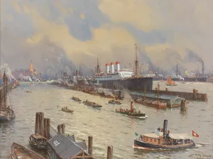 Hamburger Hafen mit der 'Cap Polonio'und der Kehrwiederspitze by Willy Stower Oil Painting