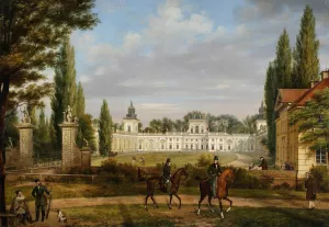 View of the Wilanow Palace from the entrance Oil painting by Wincenty Kasprzycki