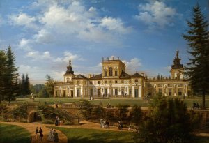 View of the Wilanow Palace from the side of the park by Wincenty Kasprzycki Oil Painting
