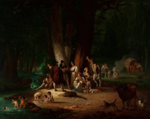 Gipsy camp at waterside by Wincenty Smokowski Oil Painting
