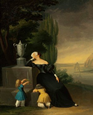Widow with a child at her husband's grave by Wincenty Smokowski Oil Painting
