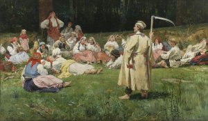 Harvesters resting by Wincenty Wodzinowski Oil Painting