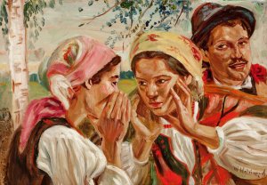 Secrets by Wincenty Wodzinowski Oil Painting