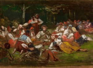 Sketch for “Harvesters Resting” by Wincenty Wodzinowski Oil Painting