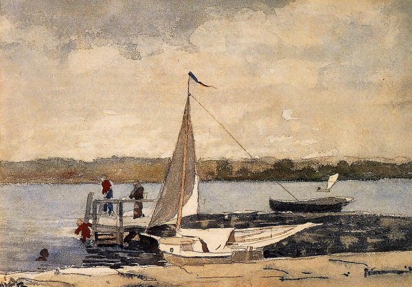 Main Product Photo of A Sloop at a Wharf, Gloucester Painting by Winslow Homer