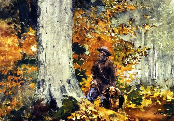 Adirondack Woods, Guide and Dog by Winslow Homer - Hand-Painted Oil Painting Reproduction