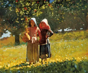 Apple Picking also known as Two Girls in Sunbonnets or in the Orchard by Winslow Homer Oil Painting