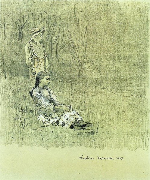 Main Product Photo of Boy and Girl in a Landscape Painting by Winslow Homer