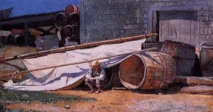 Boy in a Boatyard also known as Boy with Barrels by Winslow Homer Oil Painting