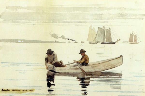 Main Product Photo of Boys Fishing, Gloucester Harbor Painting by Winslow Homer