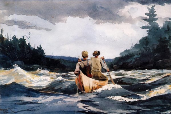 Canoe in the Rapids by Winslow Homer - Hand-Painted Oil Painting Reproduction