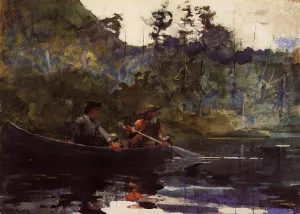 Canoeing in the Adirondacks Oil painting by Winslow Homer