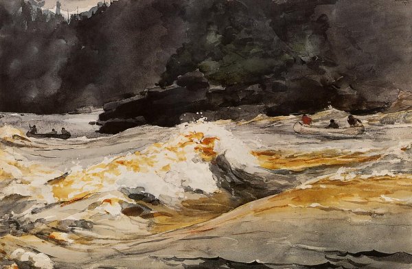 Canoes in Rapids, Saguenay River by Winslow Homer - Hand-Painted Oil Painting Reproduction