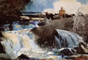 Casting in the Falls Oil painting by Winslow Homer
