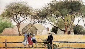 Children on a Fence by Winslow Homer - Oil Painting Reproduction