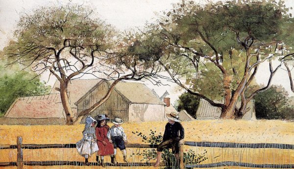 Main Product Photo of Children on a Fence Painting by Winslow Homer