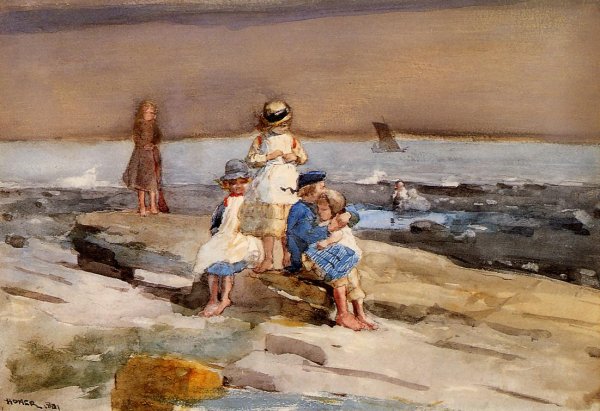 Children on the Beach by Winslow Homer - Hand-Painted Oil Painting Reproduction