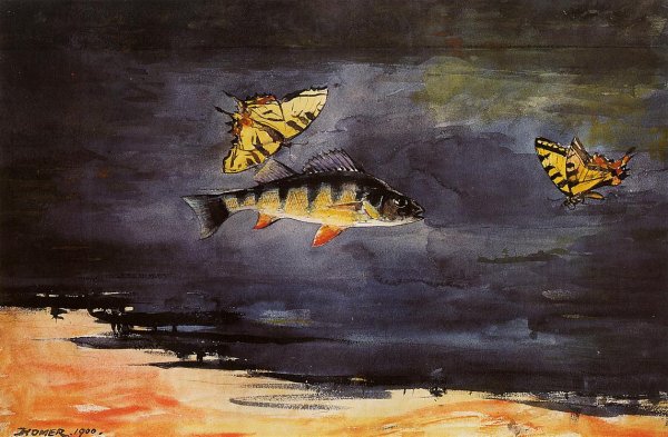 Fish and Butterflies by Winslow Homer - Hand-Painted Oil Painting Reproduction