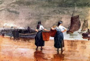 Fisher Girls On the Beach, Tynemouth by Winslow Homer - Oil Painting Reproduction