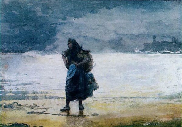 Main Product Photo of Fisherwoman  Painting by Winslow Homer