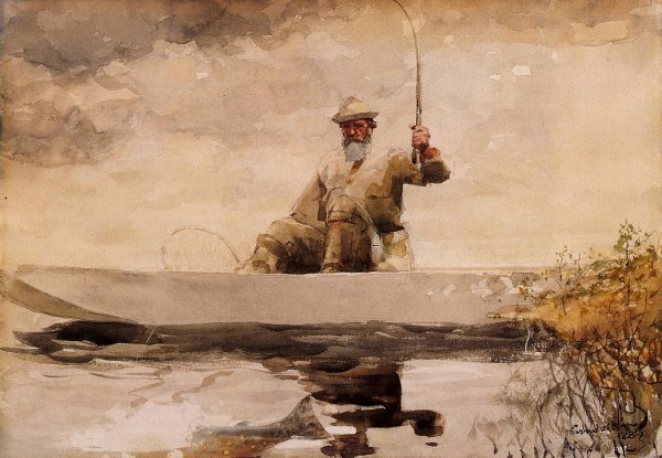 Main Product Photo of Fishing in the Adirondacks Painting by Winslow Homer