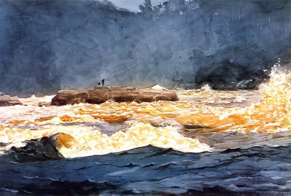 Main Product Photo of Fishing the Rapids, Saguenay Painting by Winslow Homer