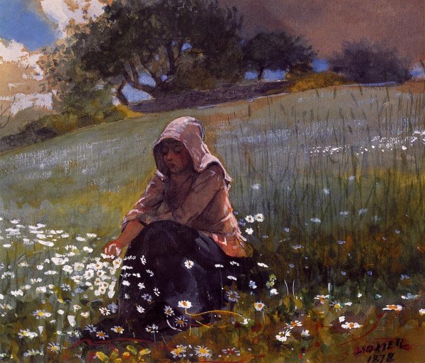 Girl and Daisies by Winslow Homer - Hand-Painted Oil Painting Reproduction