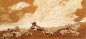 Girl and Sheep by Winslow Homer Oil Painting