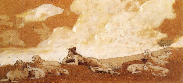 Girl and Sheep by Winslow Homer - Hand-Painted Oil Painting Reproduction