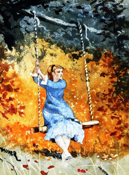Girl on a Swing by Winslow Homer - Hand-Painted Oil Painting Reproduction