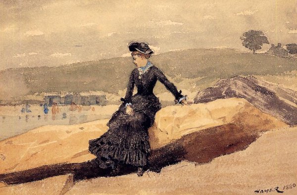 Main Product Photo of Girl on Beach Painting by Winslow Homer