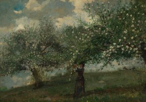 Girl Picking Apple Blossoms by Winslow Homer Oil Painting