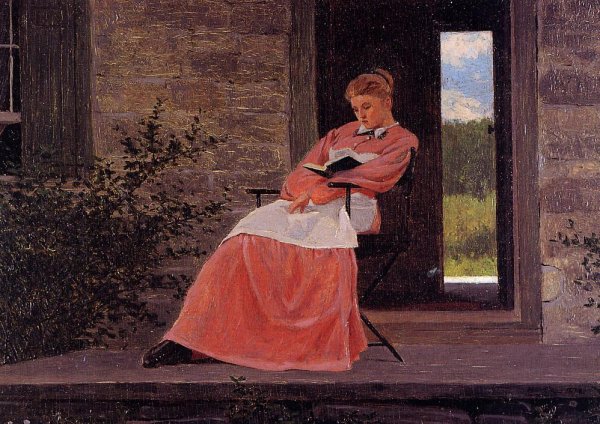 Girl Reading on a Stone Porch by Winslow Homer - Hand-Painted Oil Painting Reproduction