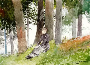 Girl Seated in a Grove by Winslow Homer - Oil Painting Reproduction