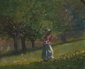 Girl with Hay Rake by Winslow Homer Oil Painting