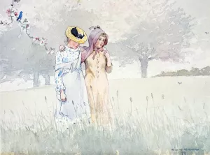 Girls Strolling in an Orchard by Winslow Homer Oil Painting