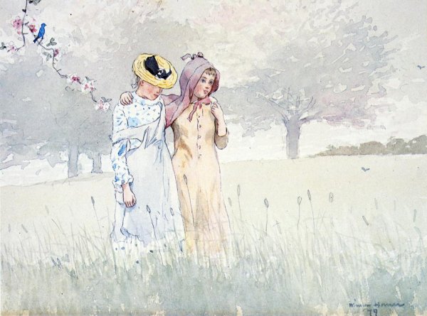 Girls Strolling in an Orchard by Winslow Homer - Hand-Painted Oil Painting Reproduction