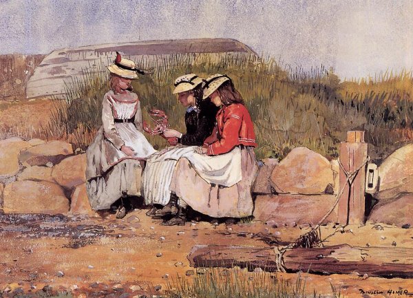 Girls with Lobster (also known as A Fisherman's Daughter) by Winslow Homer - Hand-Painted Oil Painting Reproduction