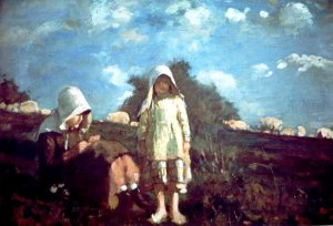 Girls with Sunbonnets Oil painting by Winslow Homer