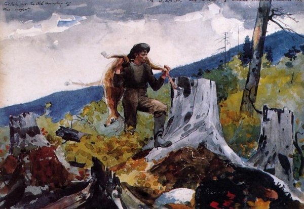 Main Product Photo of Guide Carrying a Deer Painting by Winslow Homer
