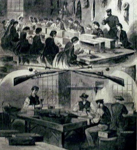 Main Product Photo of Harper's Weekly.Filling Cartridges at the US Arsenal at Watertown Mass Painting by Winslow Homer