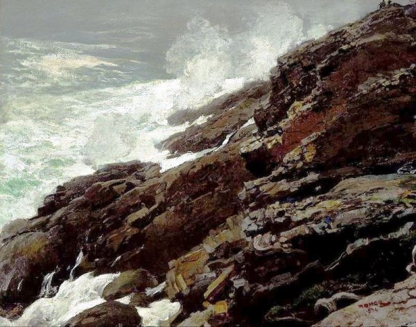 Main Product Photo of High Cliff, Coast of Maine  Painting by Winslow Homer