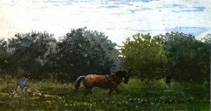 Horse and Plowman, Houghton Farm by Winslow Homer - Oil Painting Reproduction