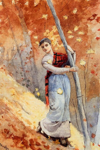 In Autumn Woods by Winslow Homer - Hand-Painted Oil Painting Reproduction