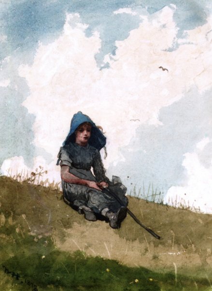Little Shepherdess by Winslow Homer - Hand-Painted Oil Painting Reproduction